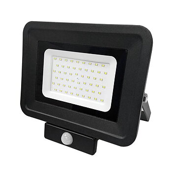 Optonica 50W Svart LED Strålkastare PIR Rörelsevakt Skymningsrelä med Rörelsesensor - Utomhus IP65 220V 850 Lumen - 2 års garanti