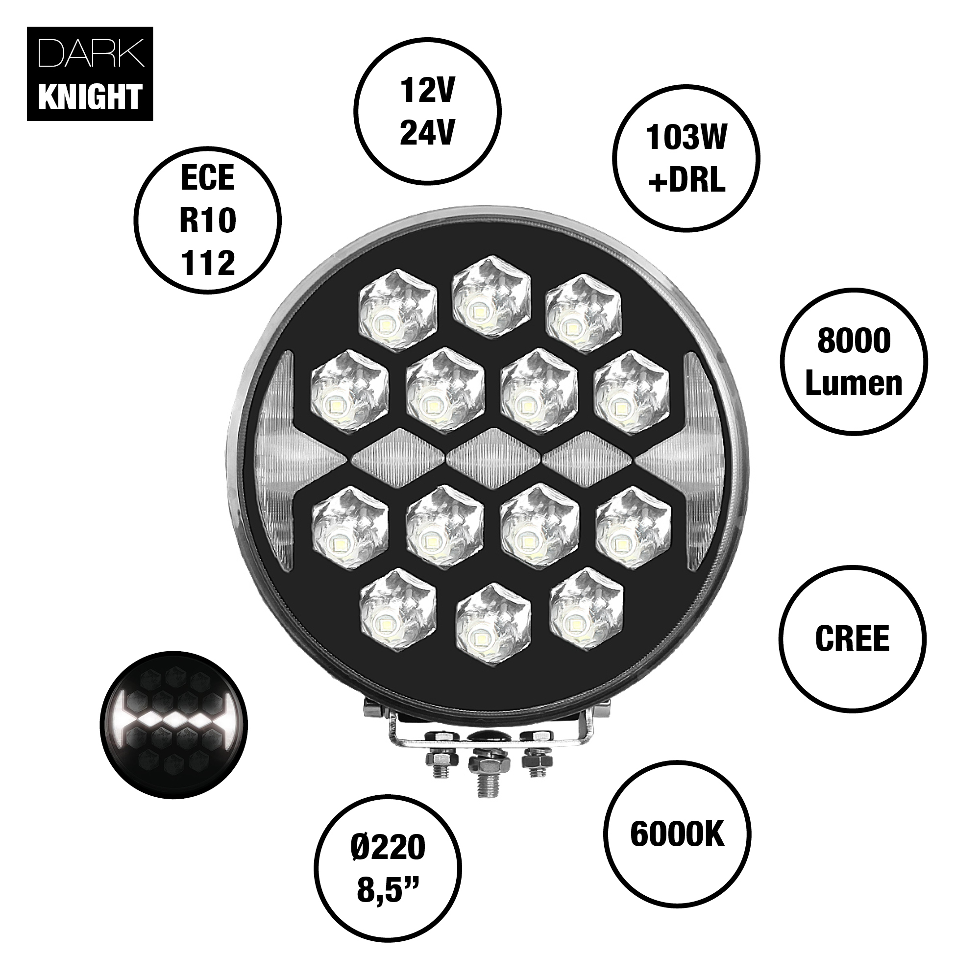 NYHET! LED Extraljus DARK NIGHT "Batman" 108 med DRL positionsljus - 4