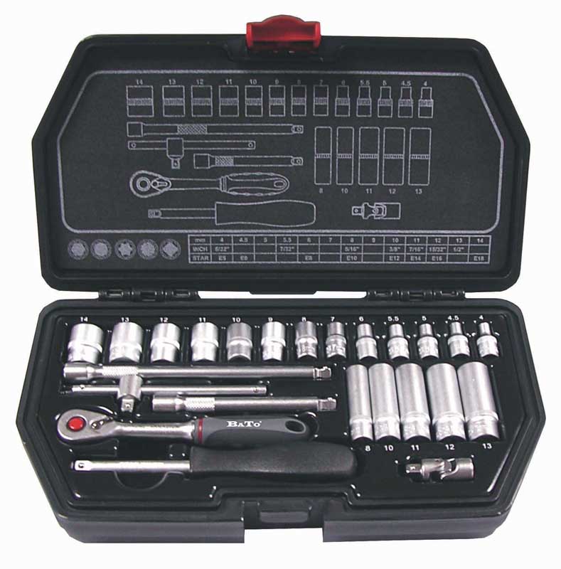BATO Hylsnyckelsatser 1/4 tum SplineLock 24 delar.