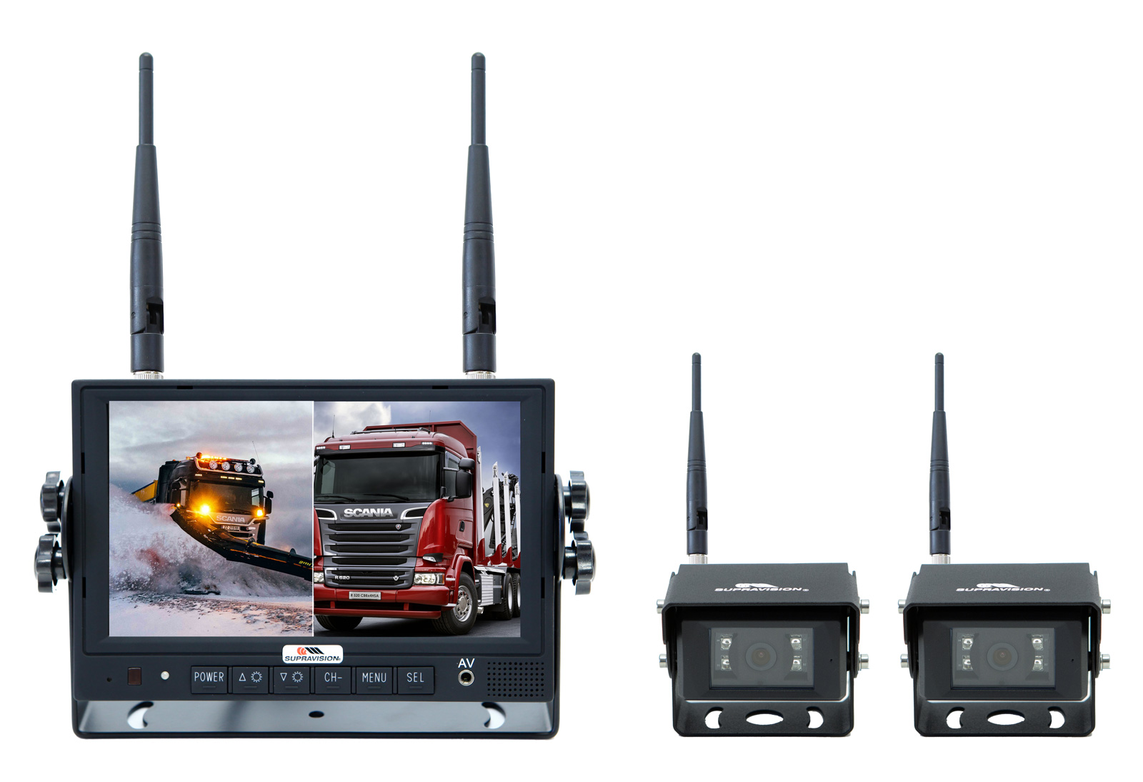 Supravision Trådlös Backkamera Paket 7 tum - X72DS - Dubbel Visning - Med Värme Ljud Mörkersyn Digital Antenn med 7 tums LCD monitor