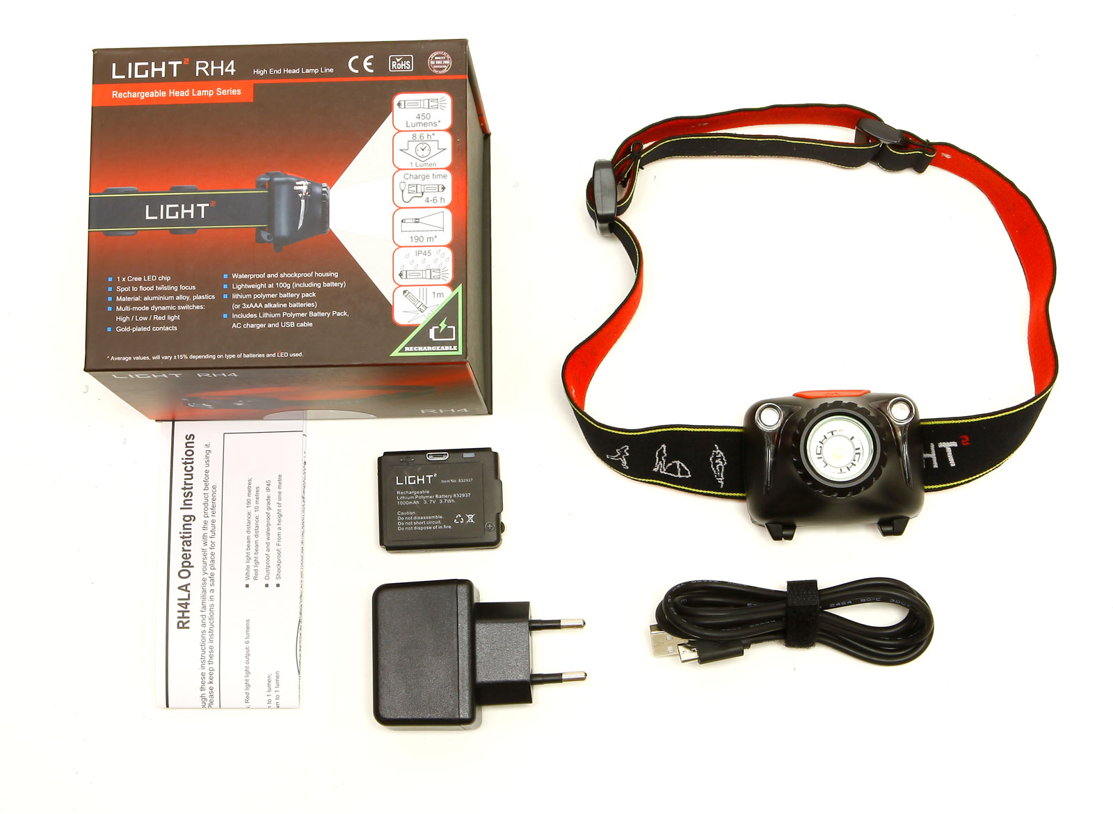 LIGHTSQUARE RH4 - Lätt och ljusstark Pannlampa för löpning, träning, vandring, promenader med laddningsbart batteri, USB-laddning, Zoomfunktion, Rödljus och Vinklingsbar - 4