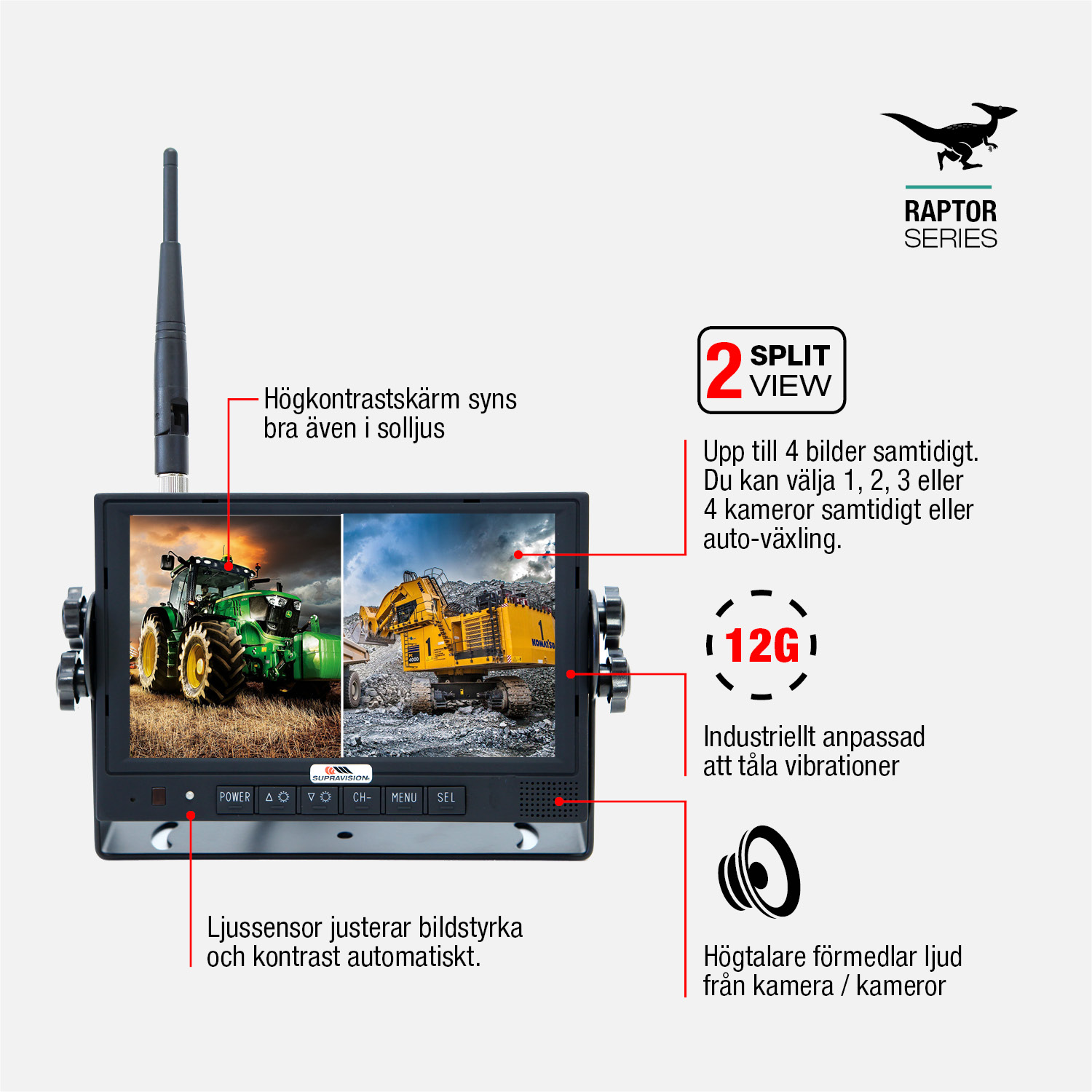 RAPTOR HX71 - 7 Tum HD Trådlös Backkamera-Paket - 1 wifi kamera | Supravision RAPTOR Series - 2