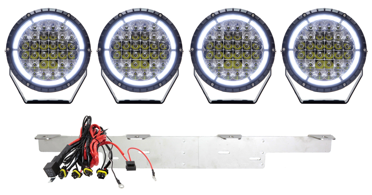 LED Extraljuspaket 4 x TUNDRA 68W  Halo / DRL med nummerplåtsfäste och reläsats