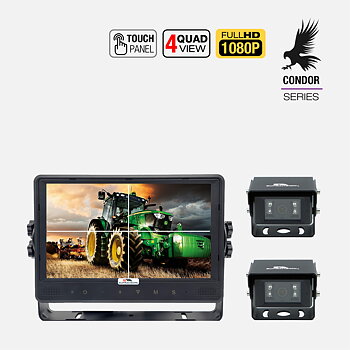 CONDOR 92Q - Bunden 9.3 Tum FHD Monitor & 2 Kameror | För Lastbilar, Skogsmaskiner, Arbetsfordon | Touchskärm Quad-View Adaptiv 24V | Anpassa | Supravision