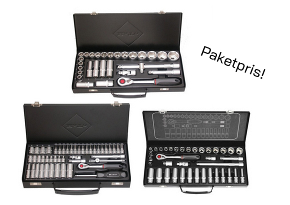 BATO Hylsnyckelsatspaket 1/2"+3/8"+1/4" - 3st satser