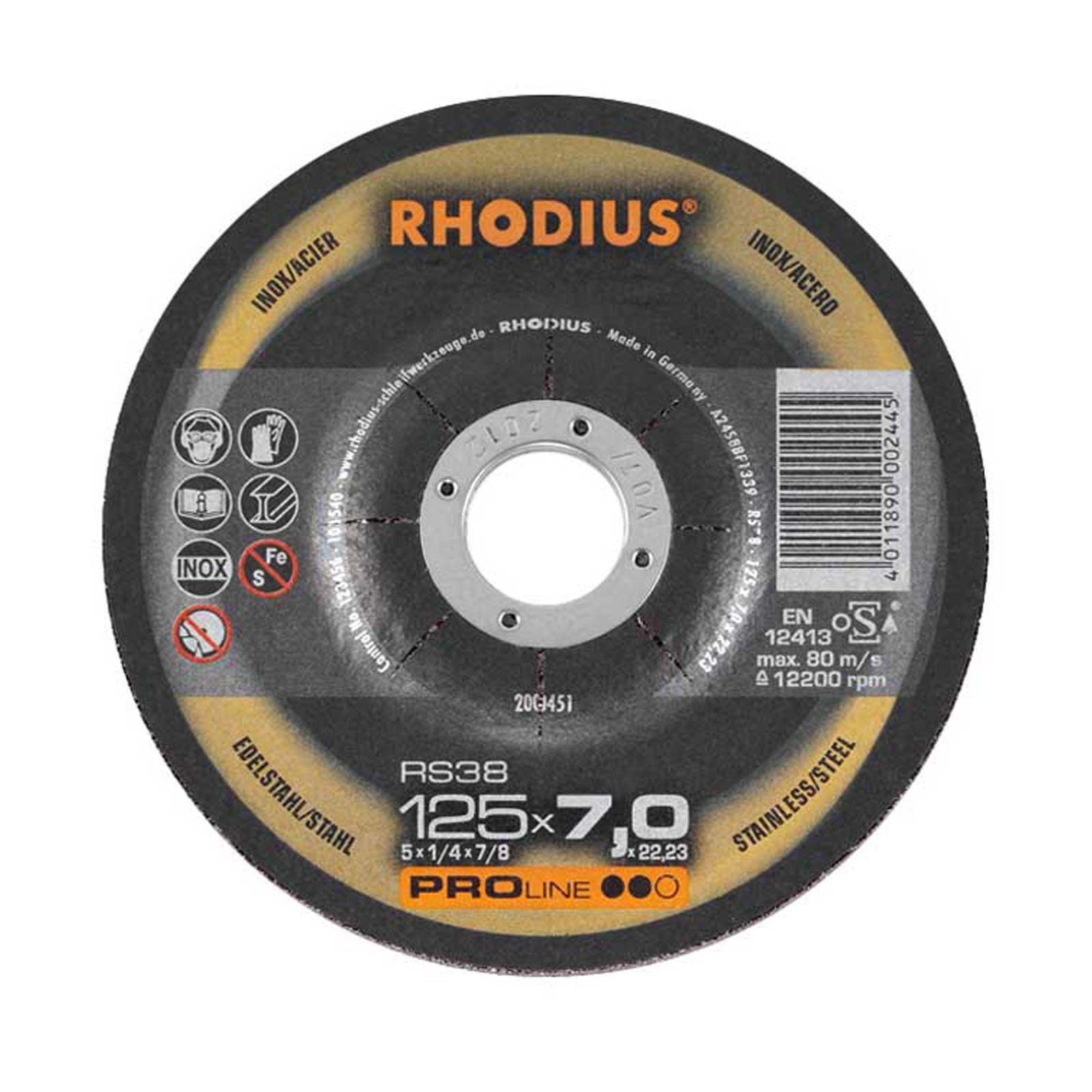 RHODIUS - Slipskiva RS38 - 230 x 7 x 22,23 - 10st/förp.