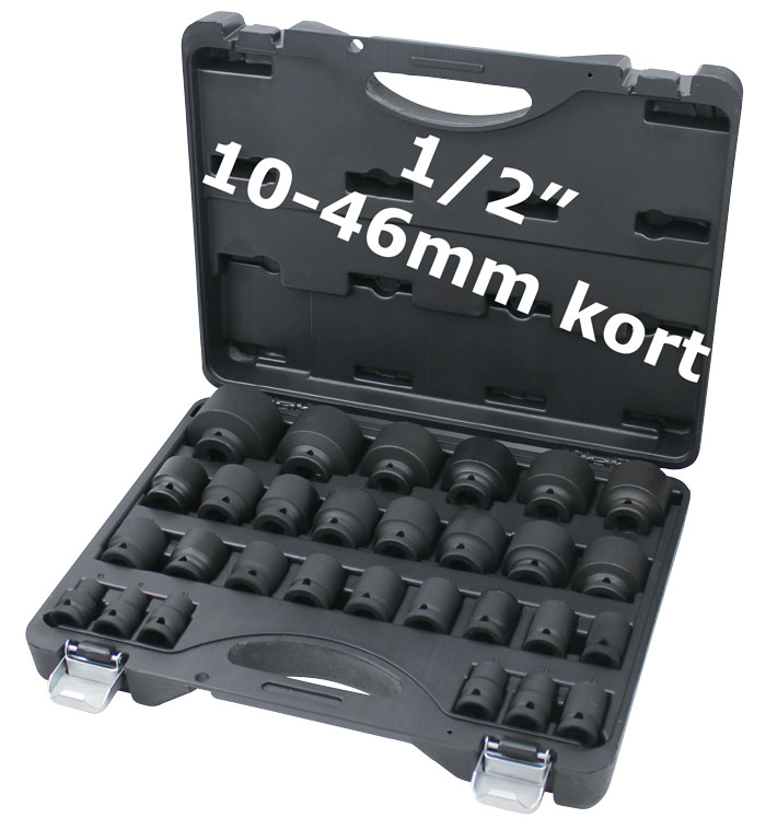Krafthylssats 1/2" kort 10-46mm 29 delar 6kt
