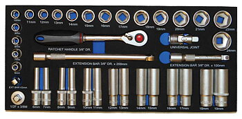 BATO Hylsnyckelsatser 3/8 tum 6kt. 6-24mm kort. 6-19mm lång. EVA 1/3.