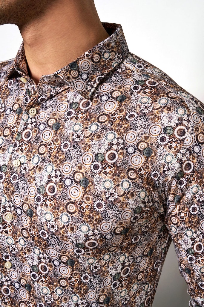 Skjorta i jersey slim fit. Märke  DESOTO, färg brun mönstrad  - 3