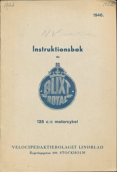 1946 Blixt Royal 125 cc Instruktionsbok