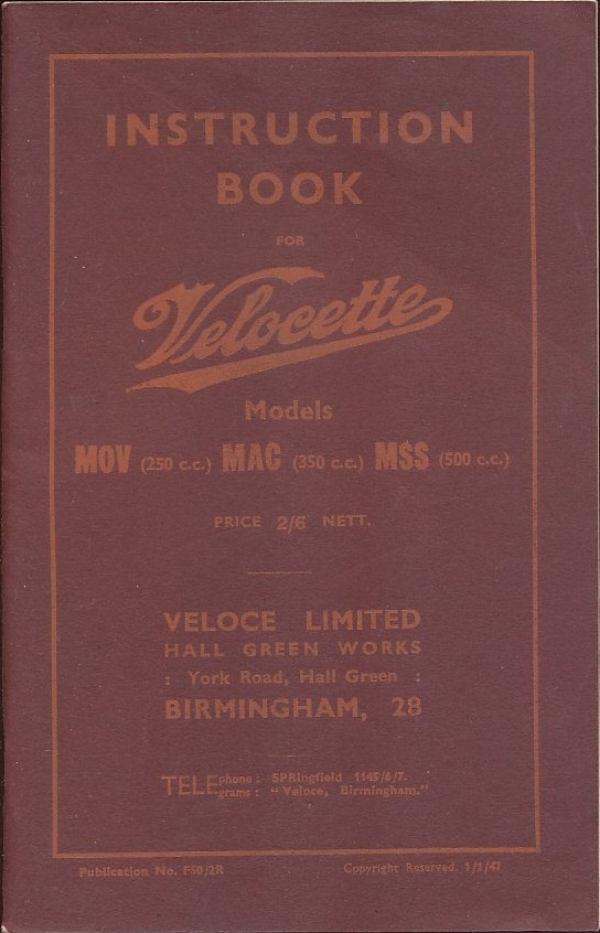 1947 Velocette MOV, MAC och MSS Instruction Book