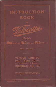 1947 Velocette MOV, MAC och MSS Instruction Book