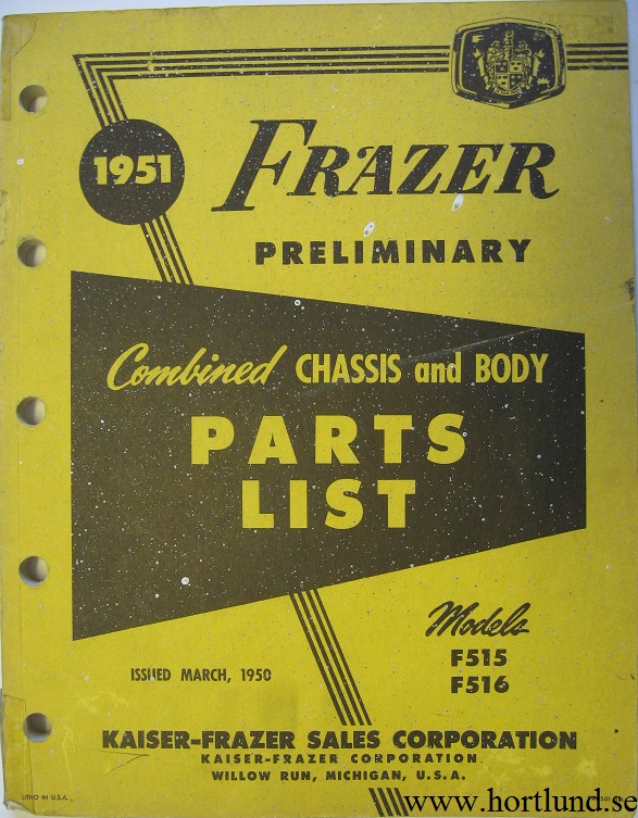 1951 Frazer Chassis and Body Parts List