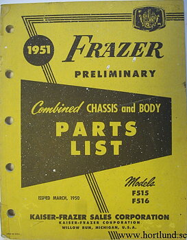 1951 Frazer Chassis and Body Parts List