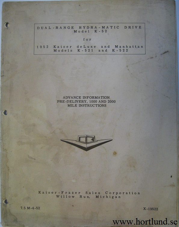 1952 Kaiser Dual-Range Hydra-Matic Advance Information
