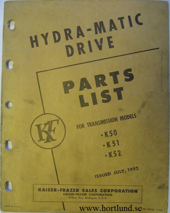 1950 - 1952 Kaiser Hydra-Matic Parts List