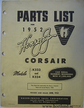 1952 Henry J Corsair Parts List