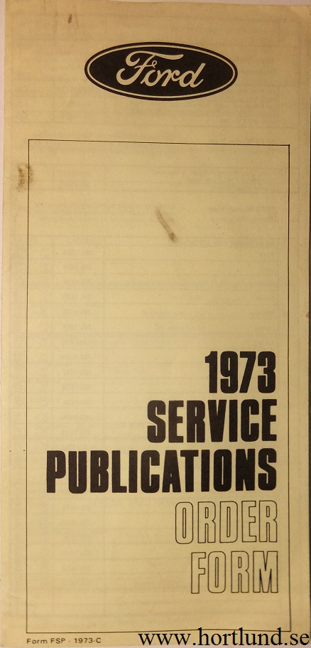 1973 FoMoCo Service Publications Order Form