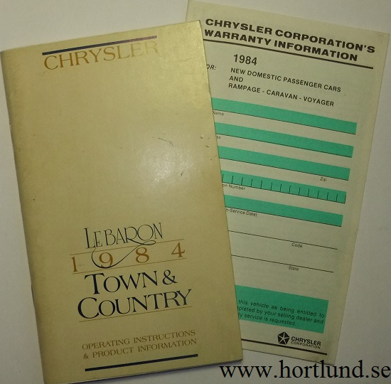1984 Chrysler Le Baron och Town & Country Operating Instructions