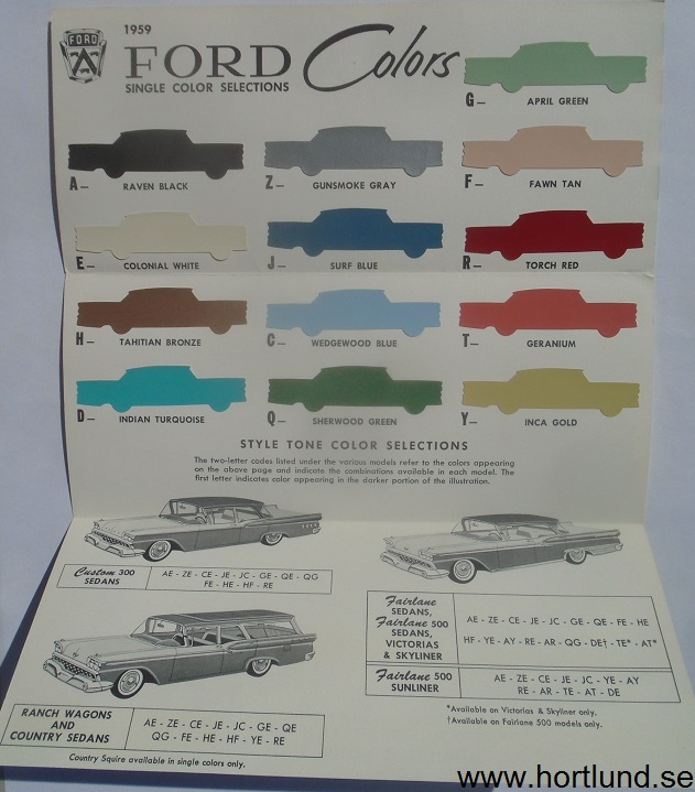 1959 Ford broschyr Color Selections - 2
