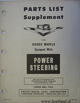 1953 Kaiser Power Steering Parts List supplement