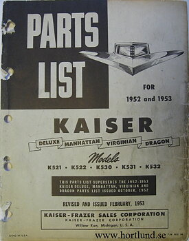 1952 - 1953 Kaiser Parts List