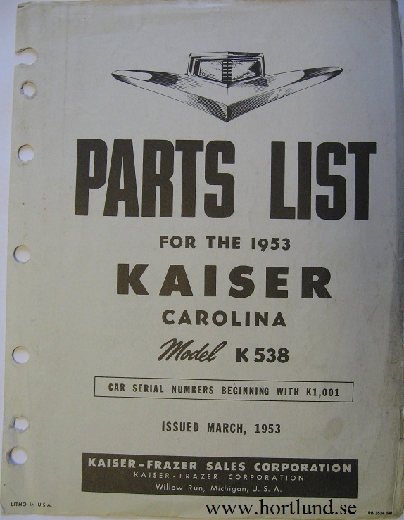 1953 Kaiser Carolina Parts List