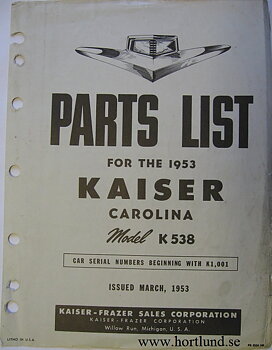 1953 Kaiser Carolina Parts List