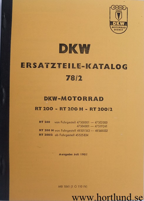 1951 - 1955 DKW RT 200, RT 200 H, RT 200/2 Reservdelskatalog