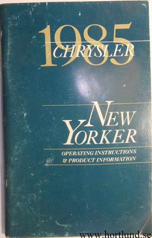 1985 Chrysler New Yorker Operating Instructions