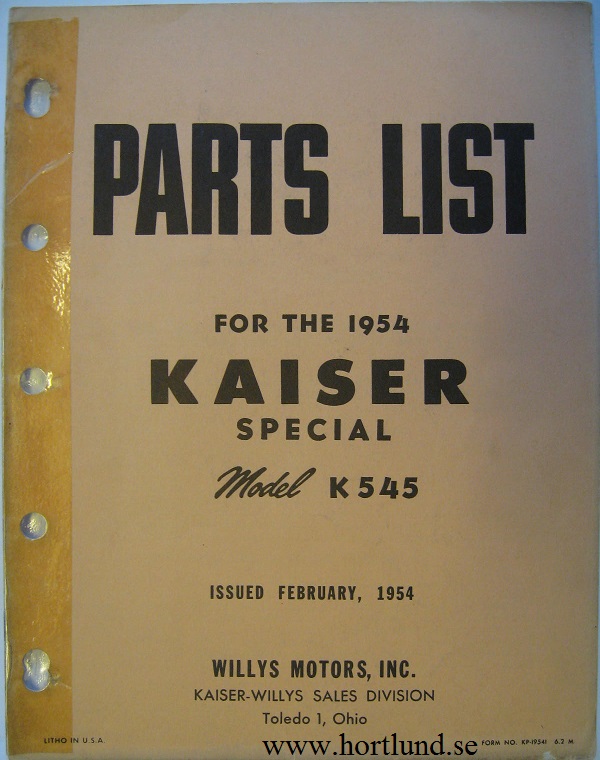 1954 Kaiser Special Parts List