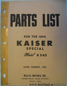 1954 Kaiser Special Parts List