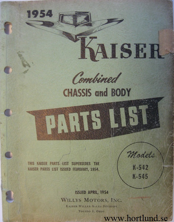 1954 Kaiser Parts List