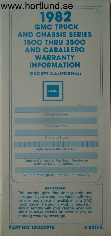 1982 GMC 1500-3500 and Caballero Truck Warranty Information