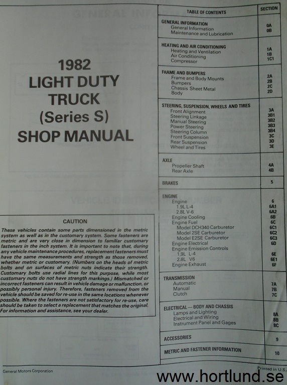 1982 GMC S-15 Light Trucks Service Manual - 2