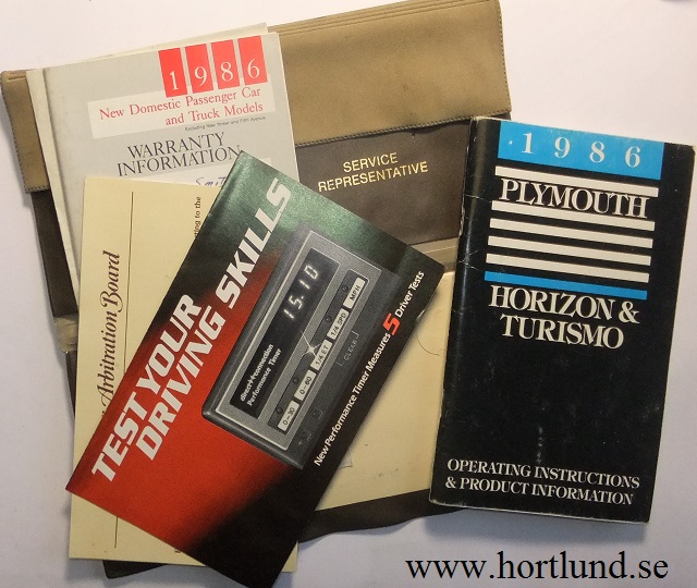 1986 Plymouth Horizon & Turismo Operating Instructions