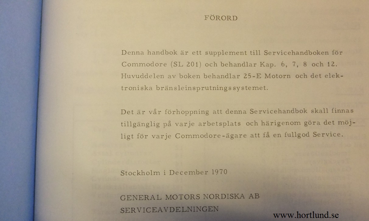 1971 Opel Commodore Servicehandbok supplement - 2