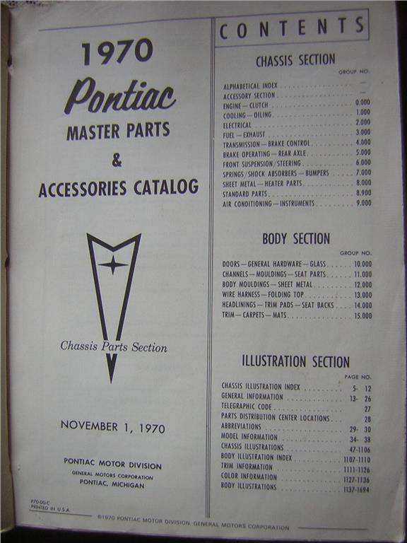 1971 Pontiac Master Parts & Accessories Catalog Chassis & Body Section - 2
