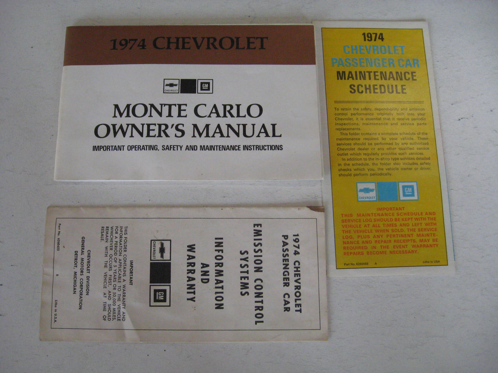1974 Chevrolet Monte Carlo Owners Manual + Maintenance Schedule + Emission Control Systems