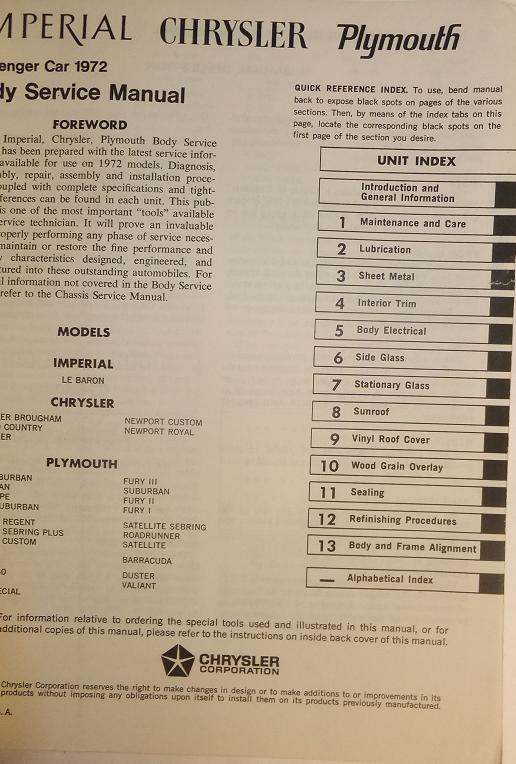 1972 Plymouth & Chrysler och Imperial Service Manual original - 3