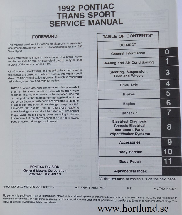 1992 Pontiac Trans Sport Service Manual - 2