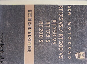 1956 DKW RT 175 VS, RT 200 VS, RT 250 VS, RT 175 S, RT 200 S Instruktionsbok