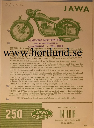 1953-1954 Jawa 250 broschyr