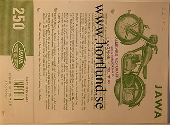 1953-1954 Jawa 250 broschyr