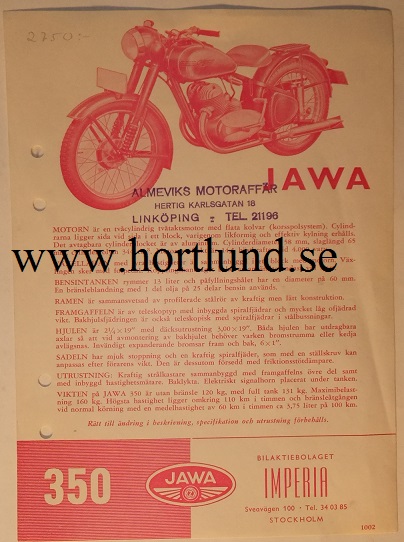 1953-1954 Jawa 350 broschyr