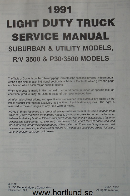 1991 GMC Light Duty Truck R/V,  P Models Service Manual - 2