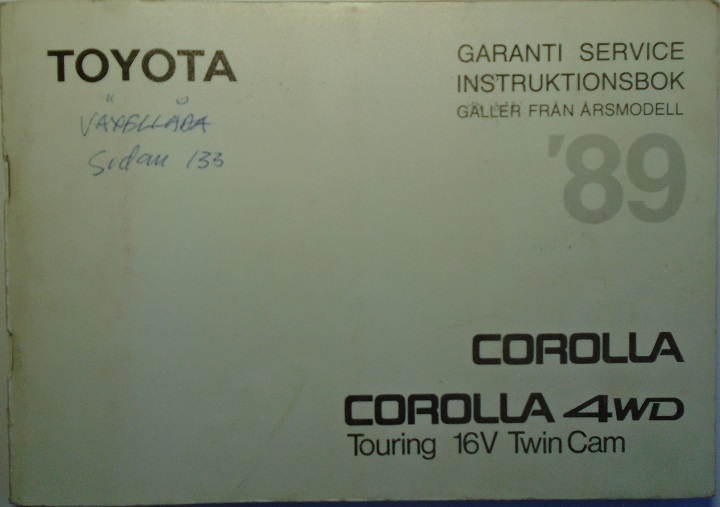 1989 Toyota Corolla Instruktionsbok - 2