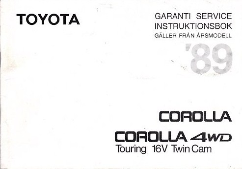 1989 Toyota Corolla Instruktionsbok