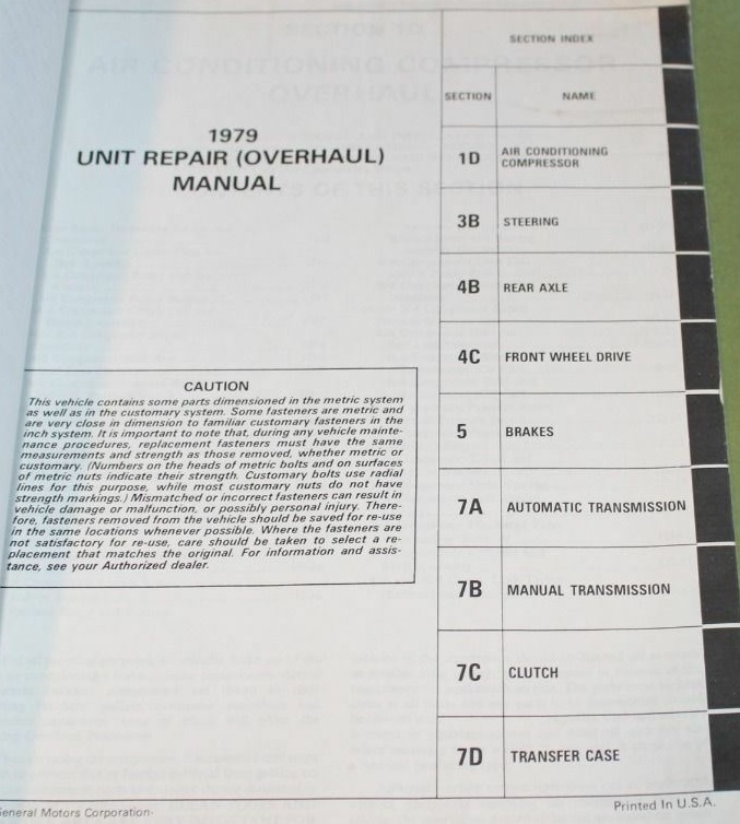 1979 Chevrolet Passanger Cars & Light Duty Trucks Unit Repair Manual Overhaul - 2
