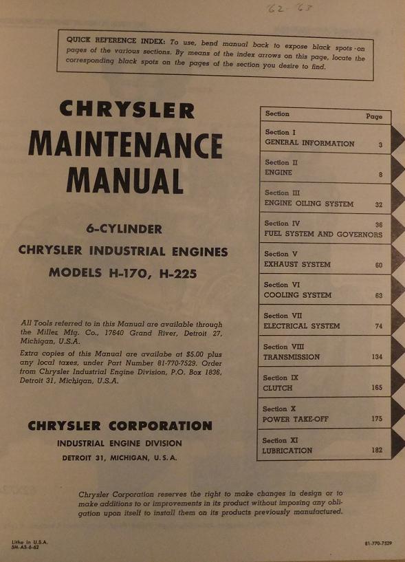 1962 Chrysler 6 cylinder Industrial Engines Maintenance Manual - 2